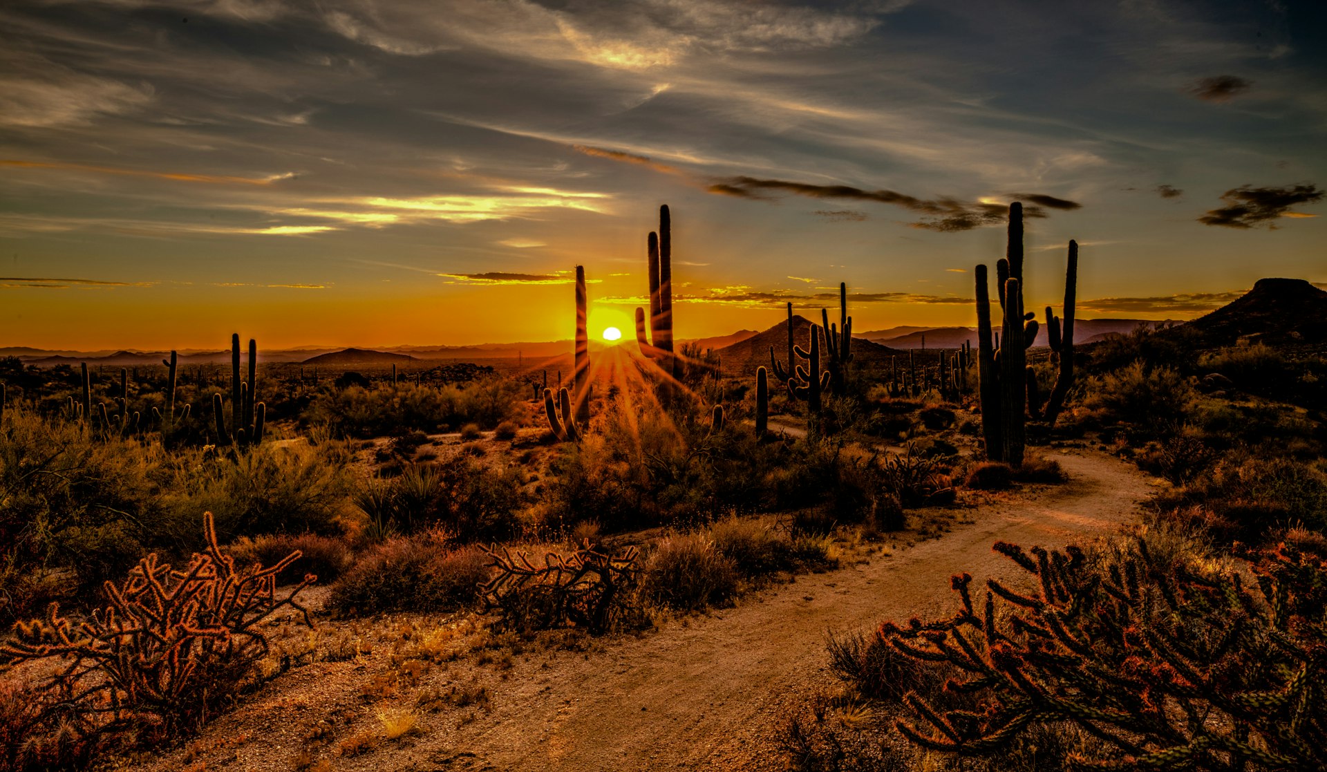 Evening light over desert mountains in Arizona