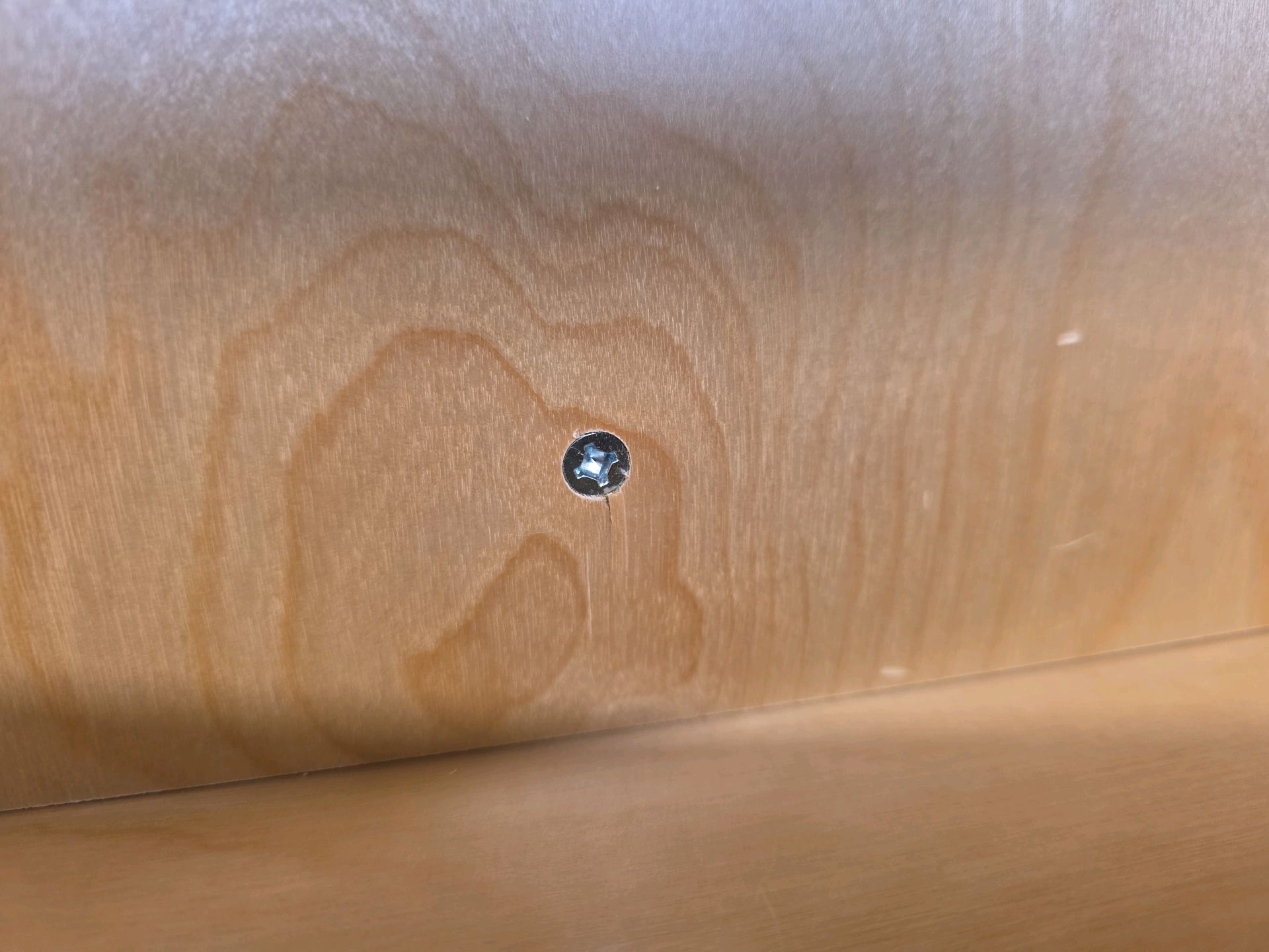 Screw holding a new kitchen cabinet to the wall